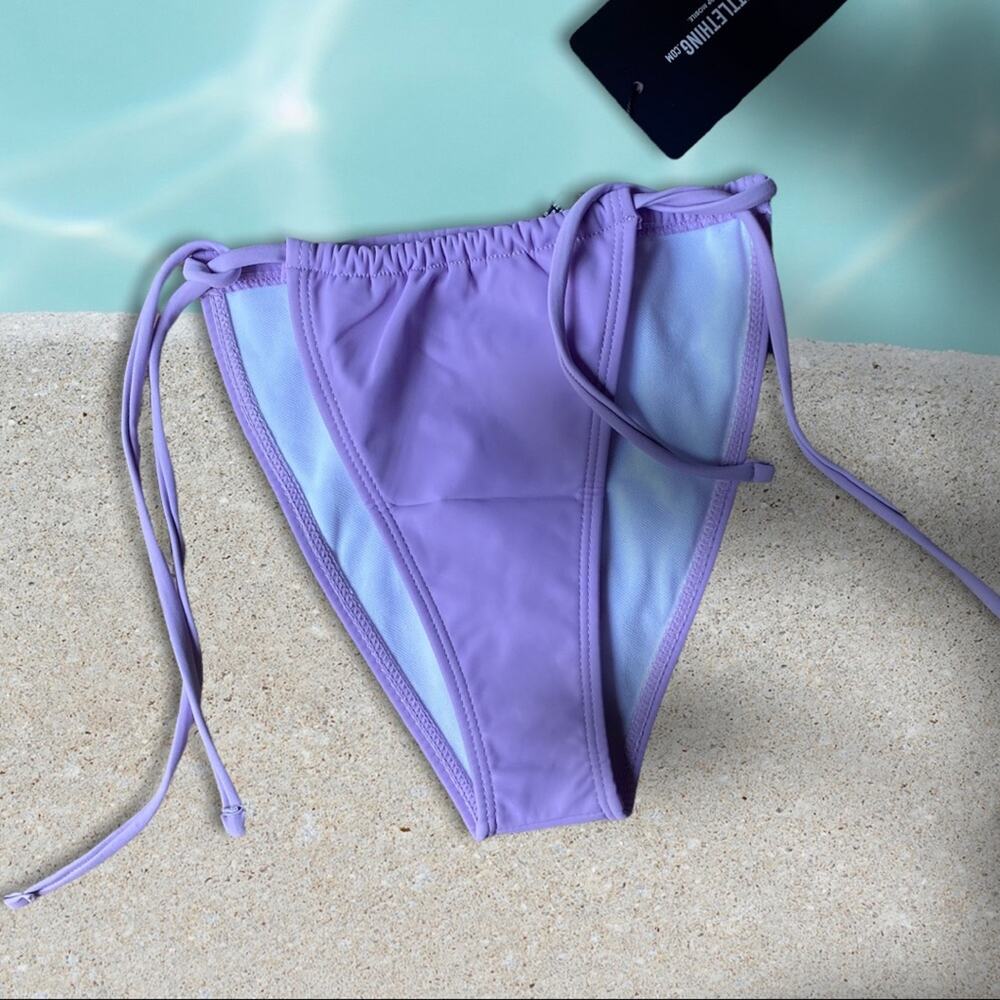 NEW PrettyLittleThing Lilac Reflective Adjustable Tie Side Bikini Bottom